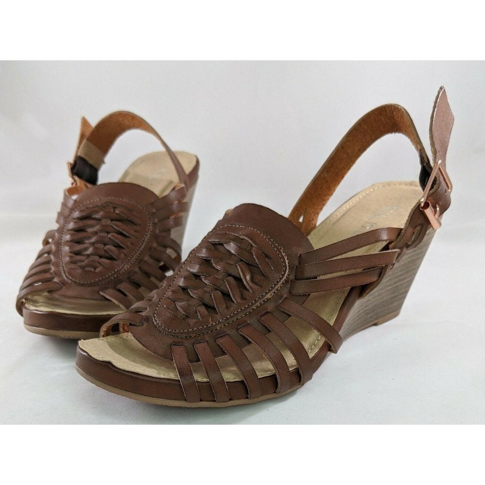 CL by Laundry Peep Toe Weave Strappy Sandals - Wedge Shoes Women Size 6.5, Brown